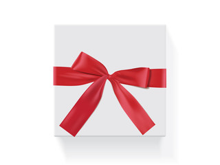 square white box with a red bow