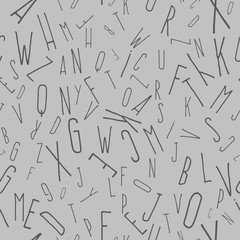 Seamless pattern from letters. Gray background, handwritten font