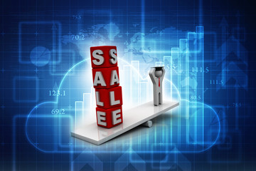 3d illustration Sales cube balancing graduate man