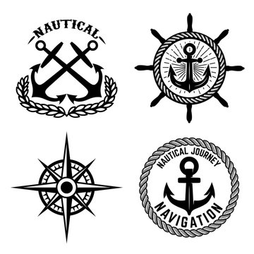 Set of emblems with anchors. Design element for logo, label, sign, t shirt.