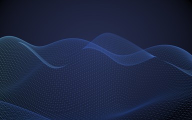 Abstract landscape on a blue background. Cyberspace grid. Hi-tech network. 3d technology illustration. 3D illustration