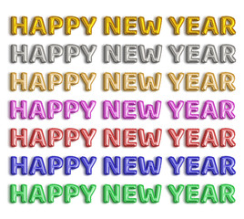 Happy New Year foil balloon word on white background for decoration and holiday concept