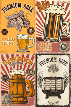 Set of beer pub posters. Design element for poster, card, emblem, sign banner.