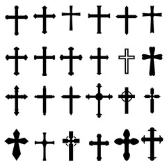 Set of icons of christian and catholic crosses isolated on white background. Design element for poster, card, emblem, sign.