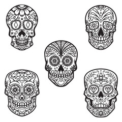 Set of  sugar skull isolated on white background. Day of the dead. Design element for poster, card, banner, print.