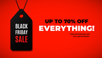 Black friday sale web banner design with modern black and red colors.