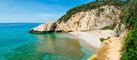 Panoramatic view to beach Mikro Seitani  on the aegean island Samos  - obrazy, fototapety, plakaty