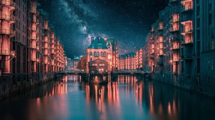 Hamburg Wasserschloss mit Milchstraße zur Nacht © mazolafoto