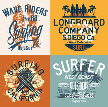 West Coast California surfing team vintage vector T shirt collection