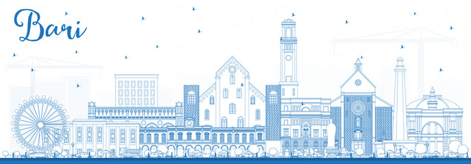 Outline Bari Italy City Skyline with Blue Buildings. - obrazy, fototapety, plakaty