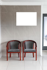 Blank Photo Picture Frame Advertisement Large White Ad Isolated Sitting Room Chairs Template