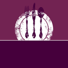 Dinner Card Cutlery With Plate Purple
