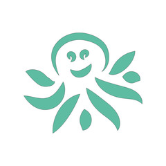 Template for logos, labels and emblems with blue  silhouette of octopus. Vector illustration.