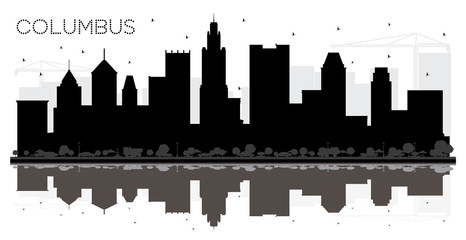 Obraz premium Columbus Ohio City skyline black and white silhouette with Reflections.