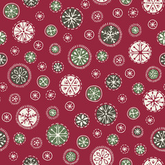 Hand drawn abstract white Christmas snowflakes vector seamless pattern background. Winter Holiday Nordic. Yuletide.Hygge