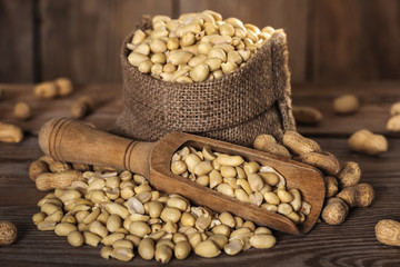 Peeled raw peanuts in a bag