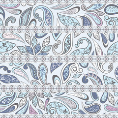 Abstract vintage pattern with decorative flowers, leaves and Paisley pattern in Oriental style.