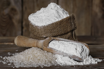 Rice Flour on vintage wooden background