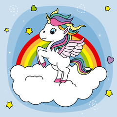cute unicorn jumping on a cloud