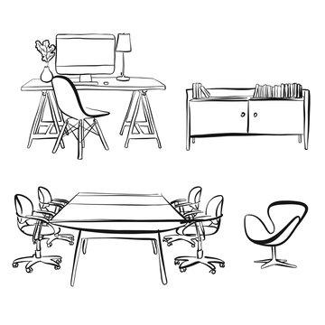 office interior objects drawing