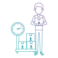 delivery worker with boxes and scale