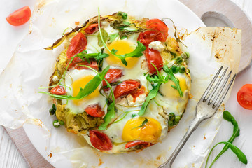 Eggs baked with vegetables