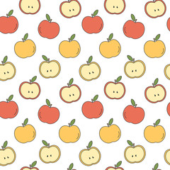 cute cartoon seamless vector pattern background illustration with yellow and red apples 