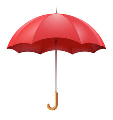 Classic open red umbrella isolated on white background.