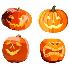 Cute halloween pumpkins. Isolated on white background. Flat style vector illustration.