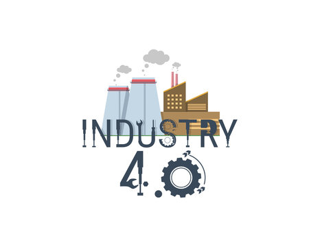 New Industrial Revolution. Industry 4 banner: smart industrial revolution, automation, robot assistants, iot, cloud and bigdata.