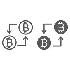 Bitcoin transaction line and glyph icon, money