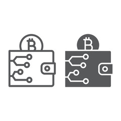 Bitcoin wallet line and glyph icon, money