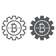 Bitcoin gear line and glyph icon, finance