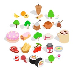Food on the street icons set. Isometric set of 25 food on the street vector icons for web isolated on white background