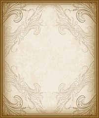 Old frame with the blacked out edges and a blank space for text. Retro vintage greeting card, invitation or template for notes.