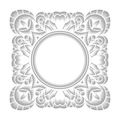 Square frame in cut of paper style with round empty space for your design.