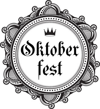 Vintage round black and white Oktoberfest design with crown.