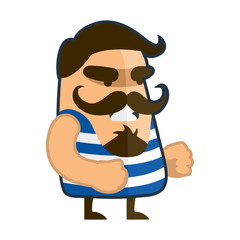 Cute circus athlete with a curvy mustache