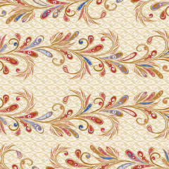 Abstract vintage pattern with decorative flowers, leaves and Paisley pattern in Oriental style.