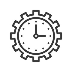clock and gear, time management or maintain icon, pixel perfect, outline design editable stroke