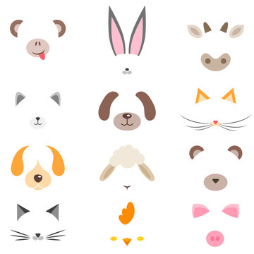 set of masks of cute cartoon animals