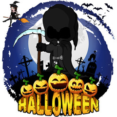 Fototapeta na wymiar Halloween poster with dark reaper. Vector illustration.