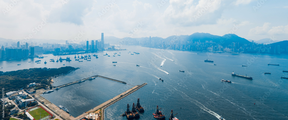 Aufkleber Panorama aerial view of Hong Kong Kwai Tsing Container Terminal 