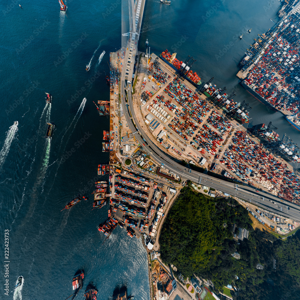Poster Panorama aerial view of Hong Kong Kwai Tsing Container Terminal 