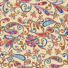 Abstract vintage pattern with decorative flowers, leaves and Paisley pattern in Oriental style.