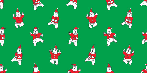 Bear seamless pattern Christmas vector Santa claus Hat polar bear dance isolated wallpaper background
