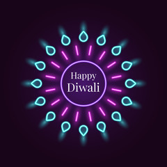 Happy Diwali, banner in bright Neon style