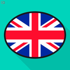 Great Britain flag speech bubble, social media communication sign, flat business oval icon.