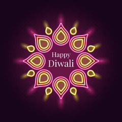 Happy Diwali, banner in bright Neon style