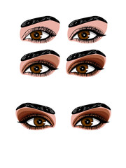 Vector colored illustration of a make-up in the smoky eye style. Step by step instructions eye make-up in brown tones. Makeup for the brown eyes